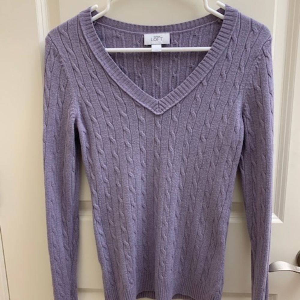 Ann Taylor Loft Purple Cable Knit V-Neck Sweater